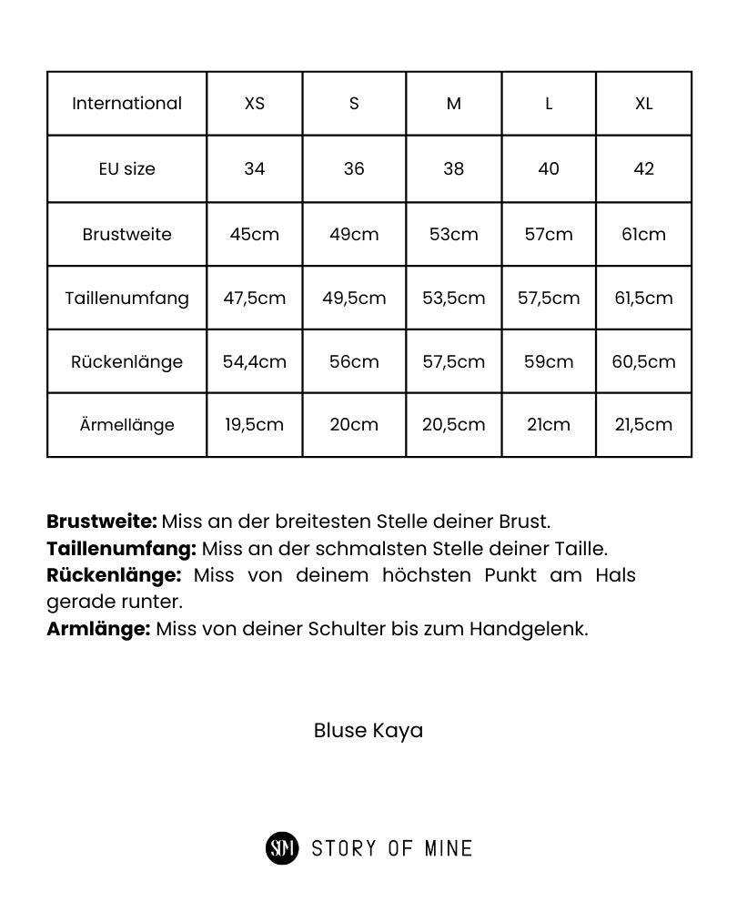 Maßtabelle Kurzarmbluse