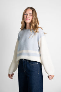 Strickpullover mit Blockstreifen creme-hellblau