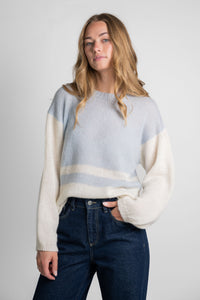 Strickpullover mit Blockstreifen creme-hellblau