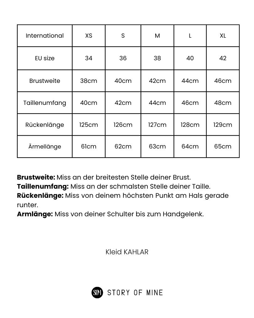 Maßtabelle Midikleid.