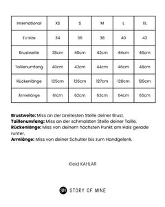 Maßtabelle Midikleid.