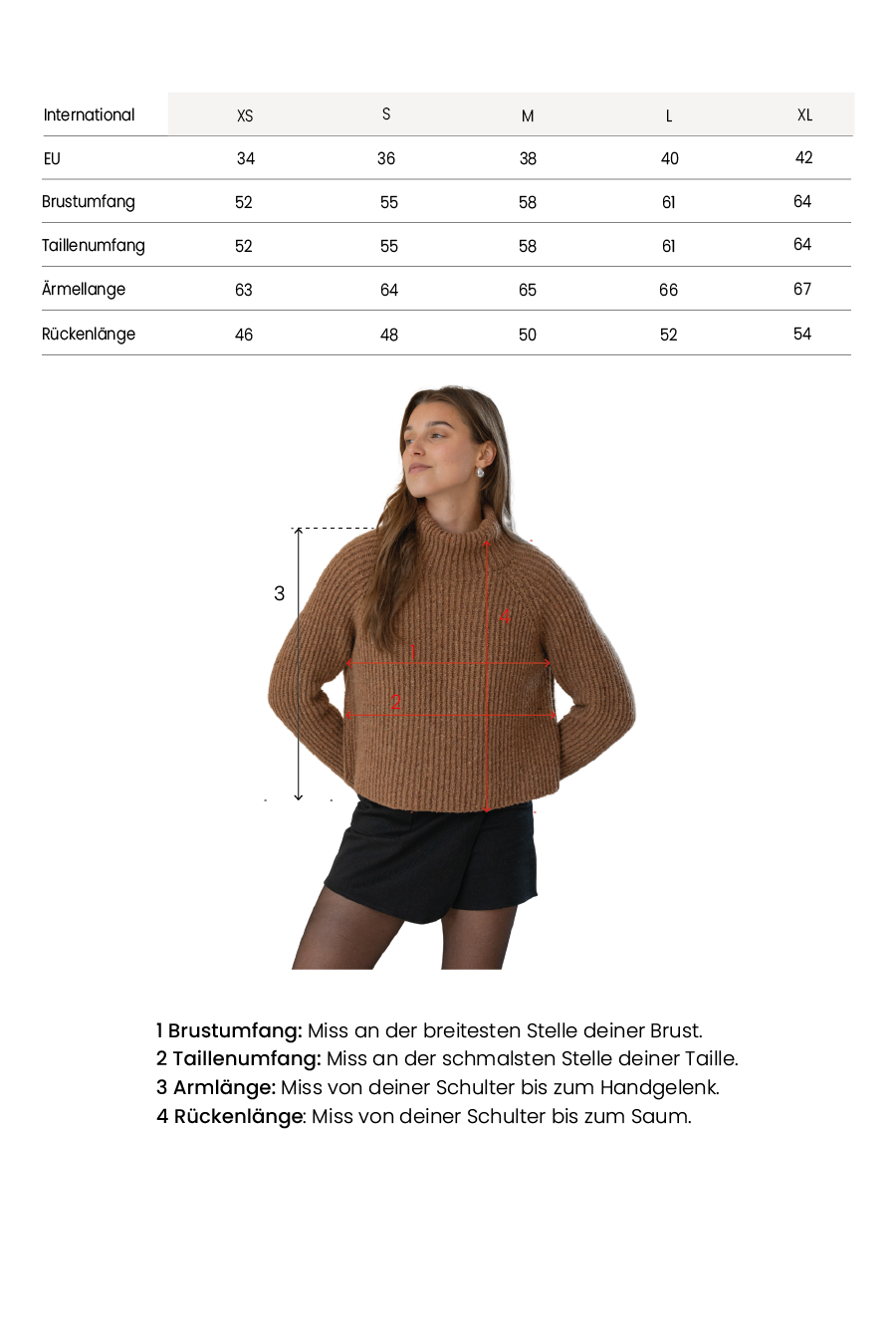 Verkürzter Rollkragenpullover braun