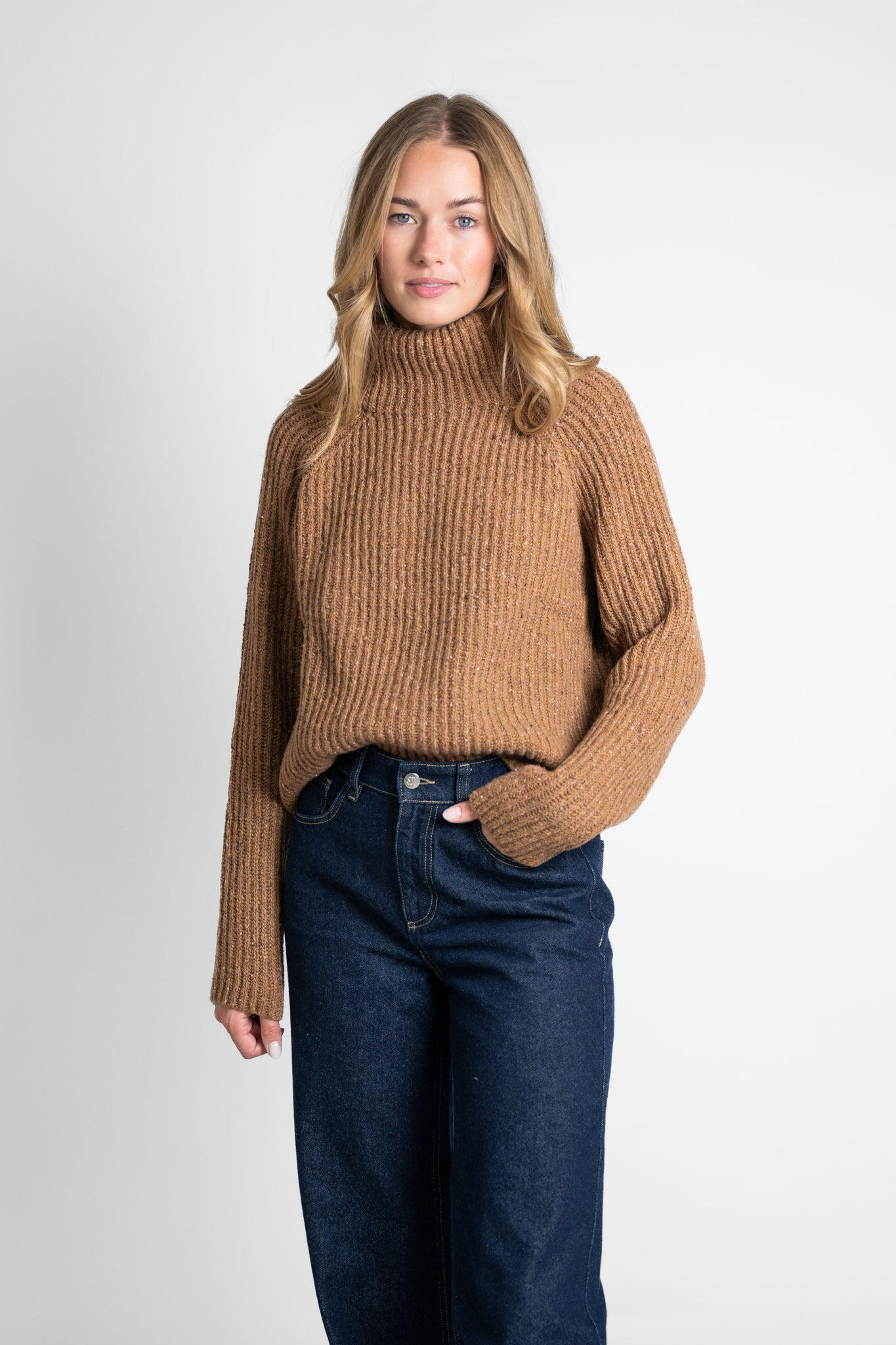 Verkürzter Rollkragenpullover braun