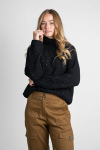 Verkürzter Rollkragenpullover schwarz