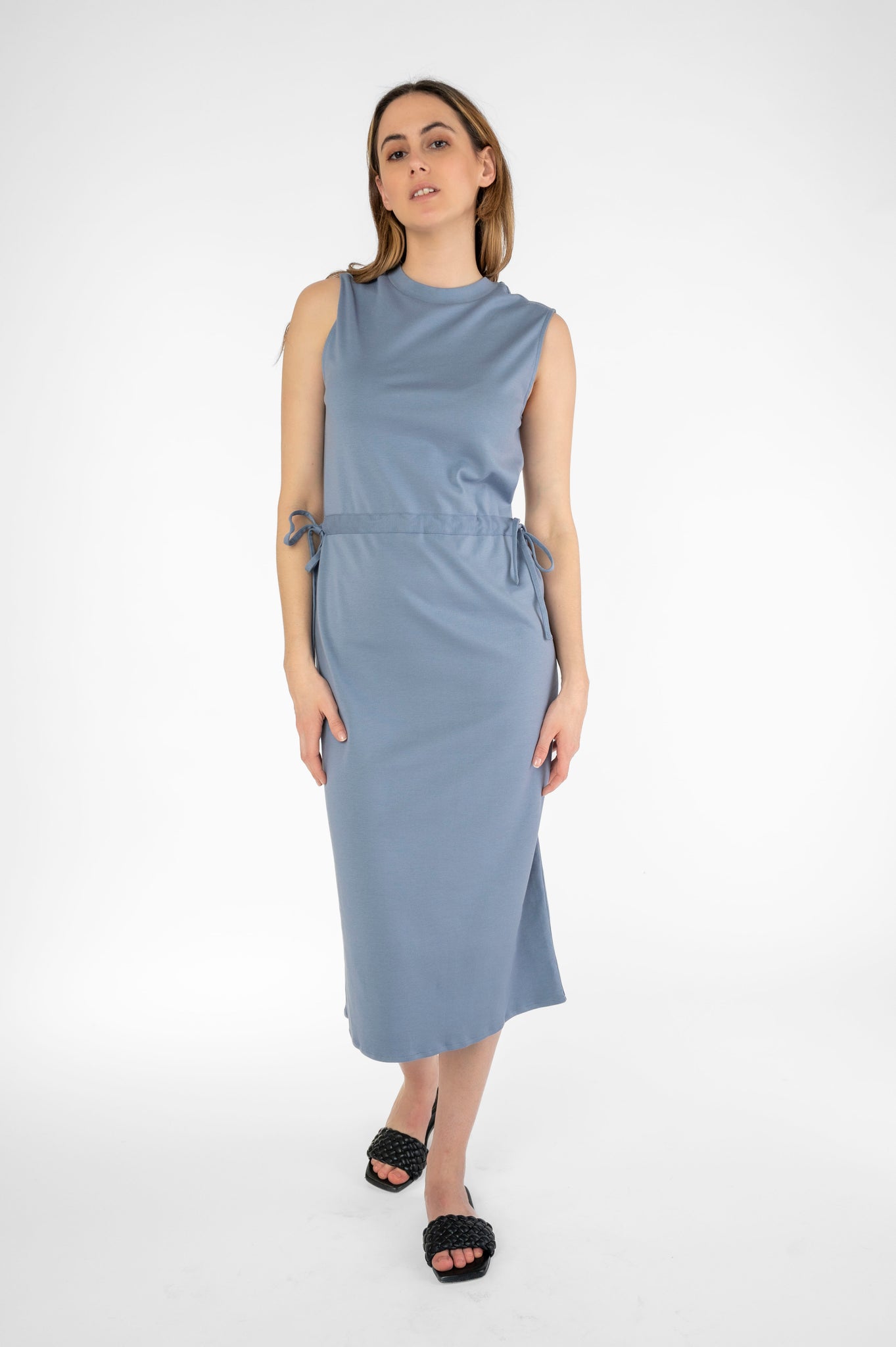 Midi dress with side lacing blue
