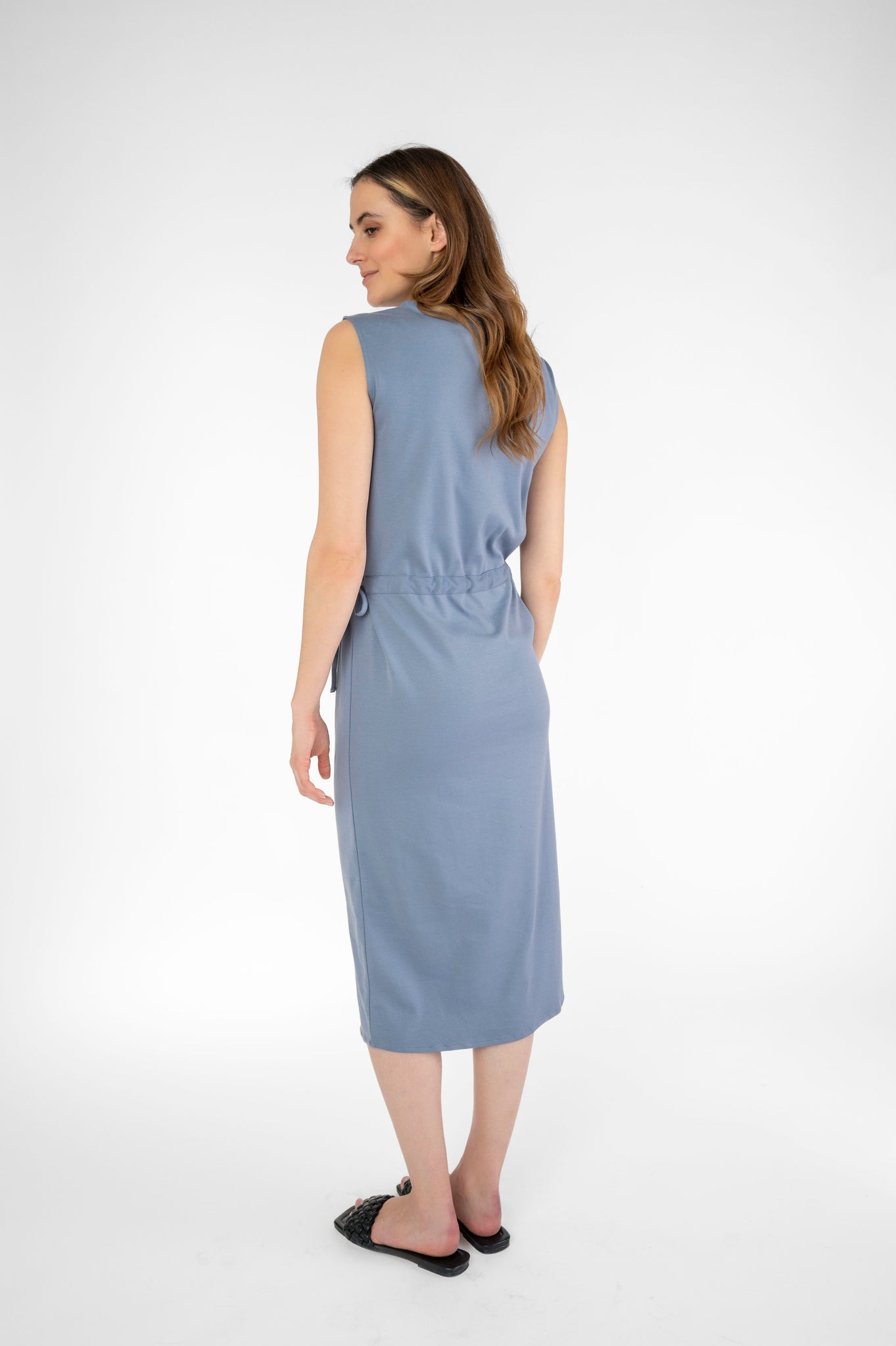 Midi dress with side lacing blue