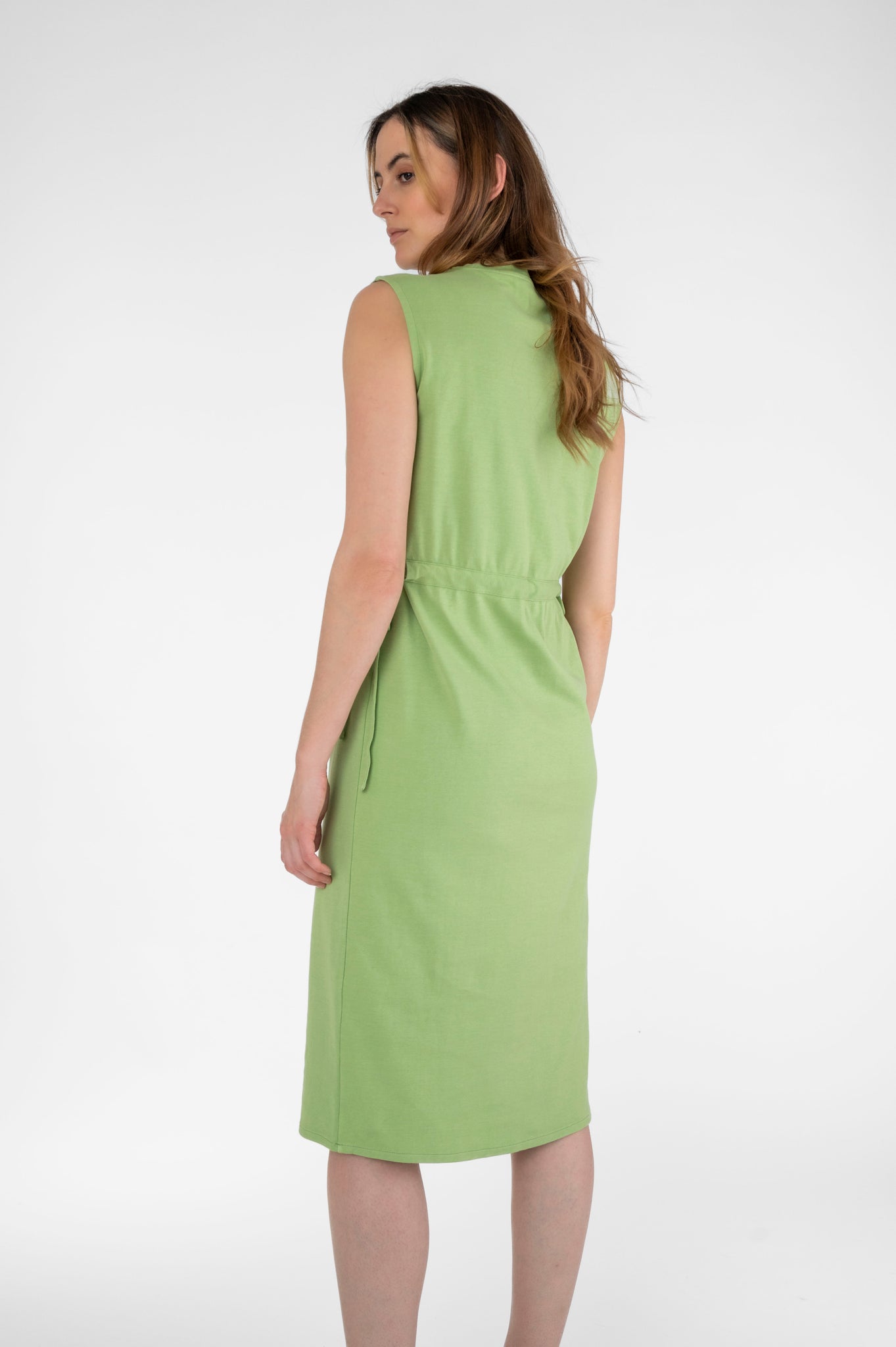 Midi dress with side lacing green