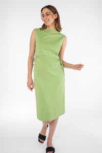 Midi dress with side lacing green