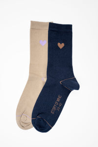 Socks with heart navy / cream