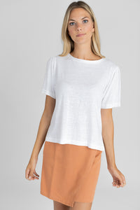 T-Shirt Leinenbluse, Nachhaltig produziert von Story of Mine aus Münster; Nachhaltige Mode; Farbe weiß; SOM