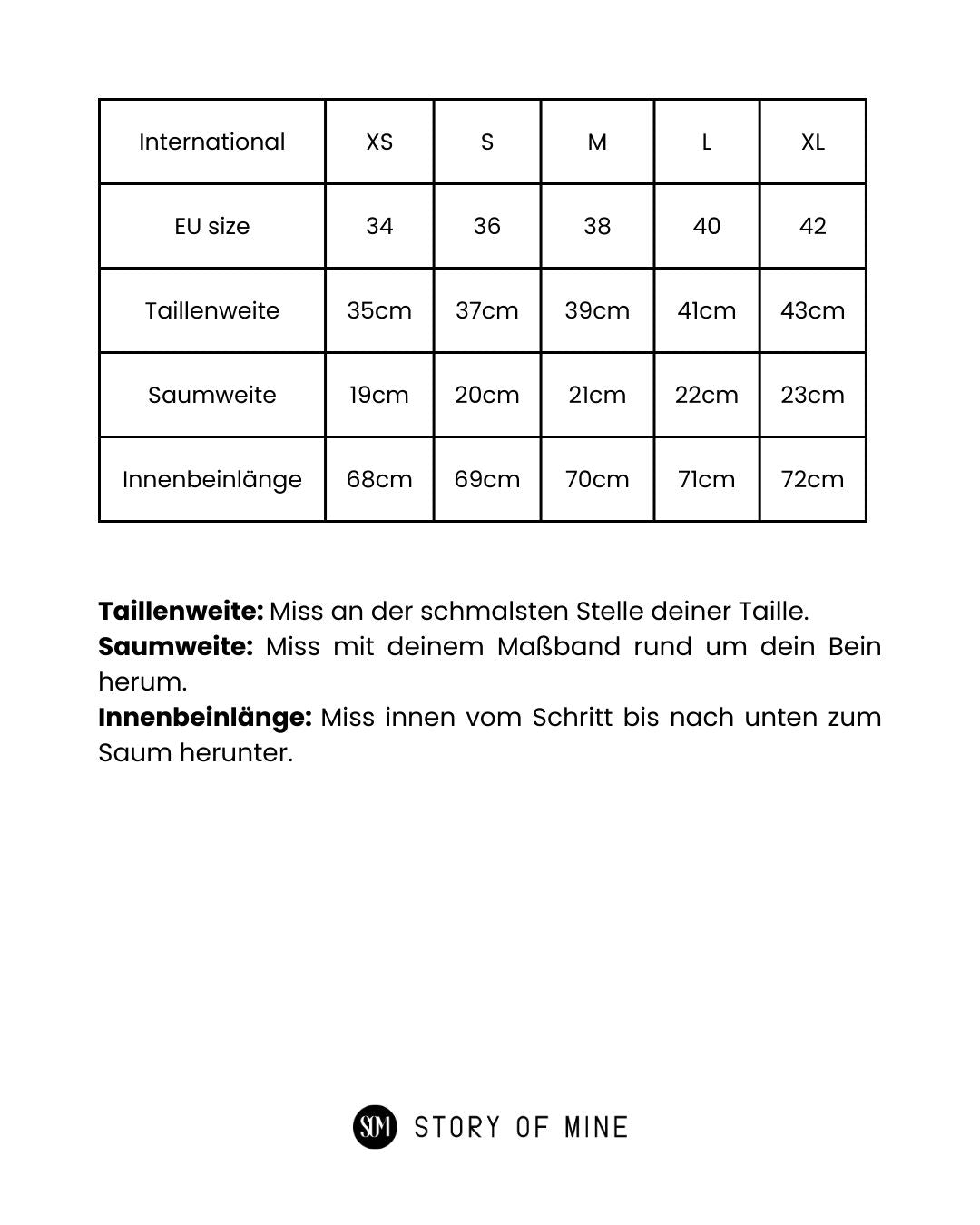 Maßtabelle Hose 