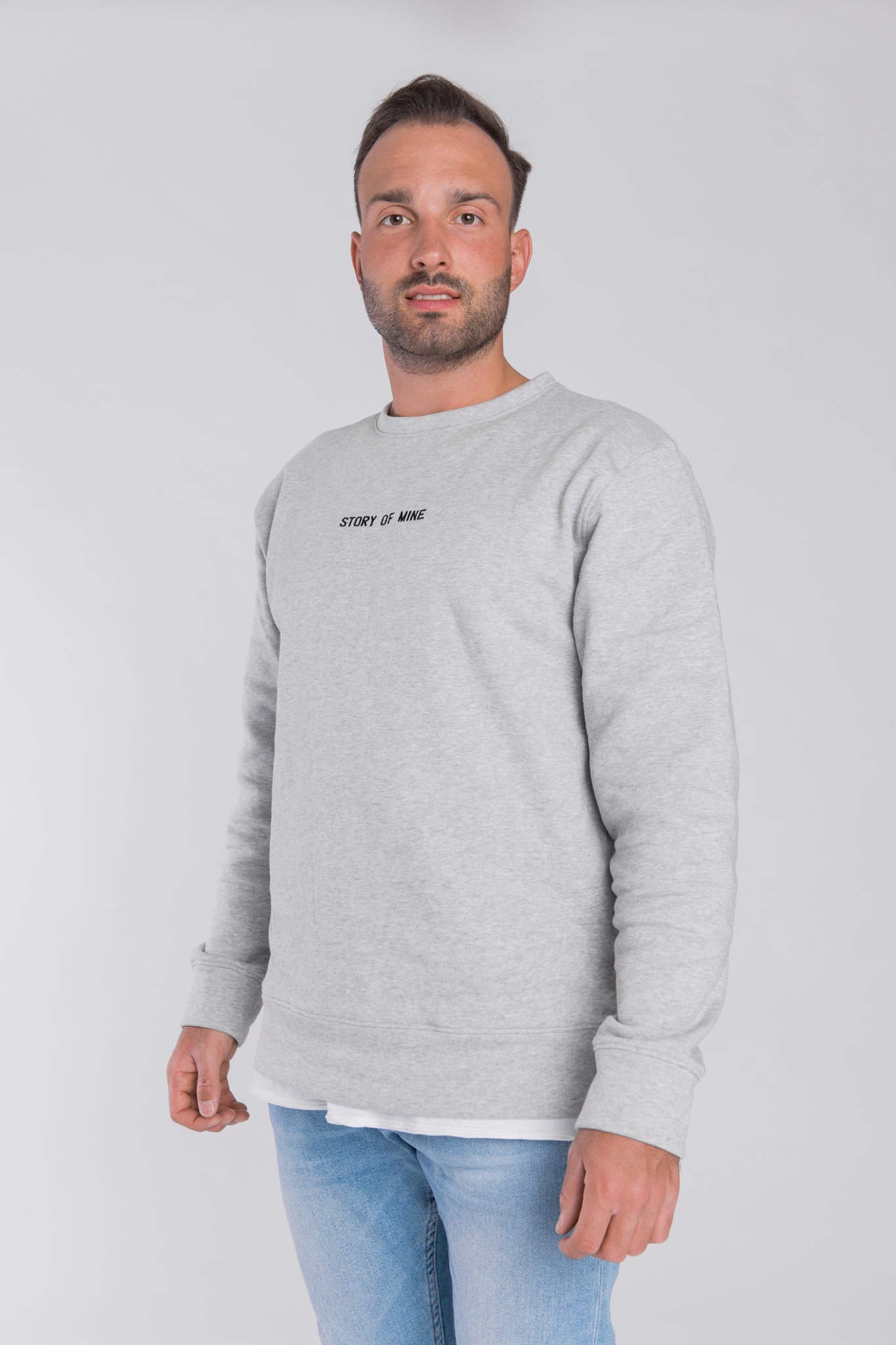 Herren Logo Sweatshirt; Bio-Baumwolle; Story of Mine, Print; Nachhaltige Mode Münster, grey