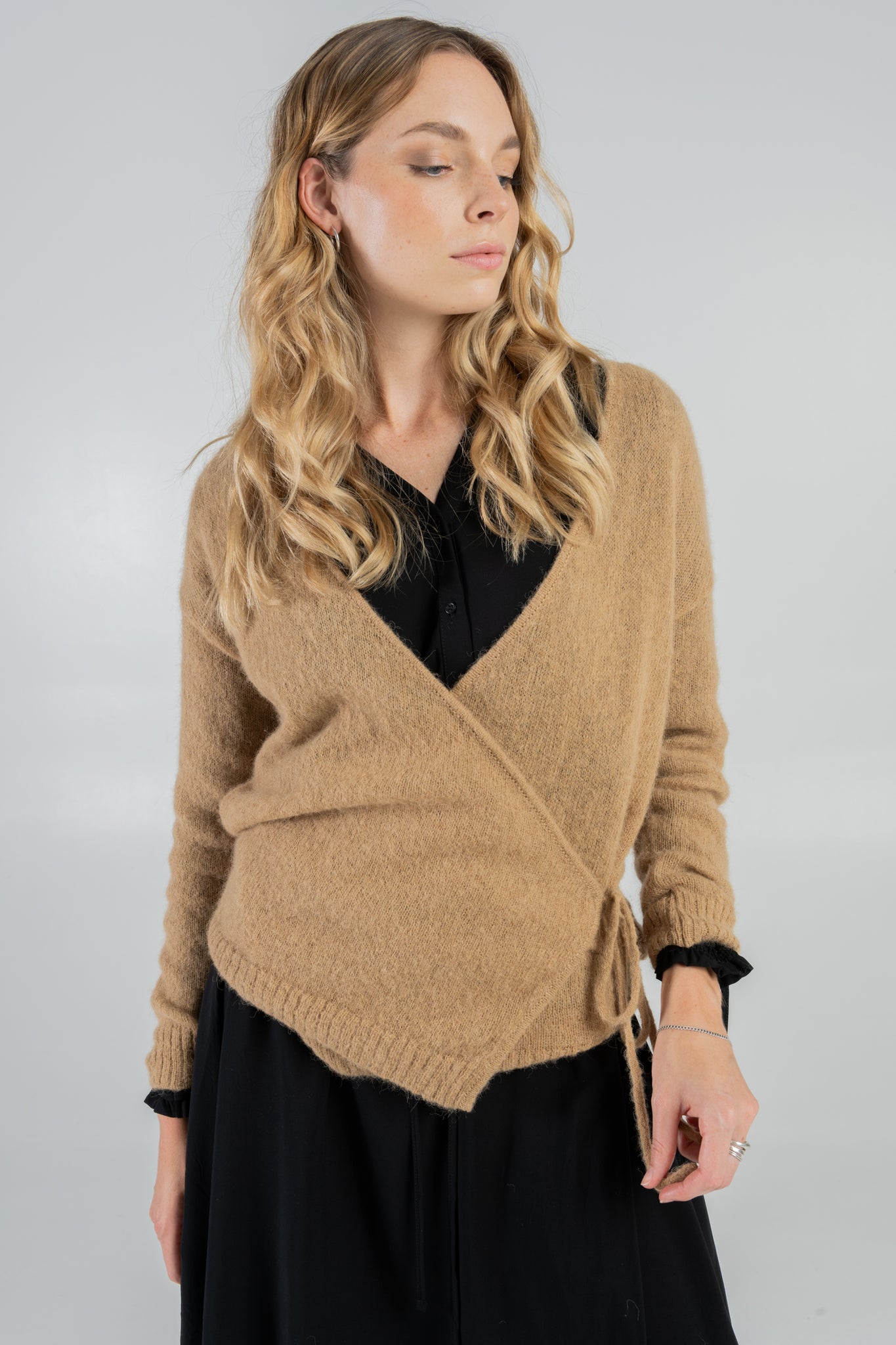 Wrap cardigan made of alpaca wool mix