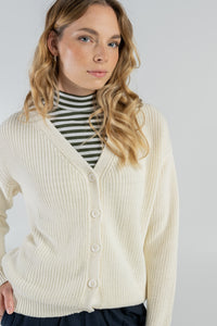 Striped top with stand-up collar 