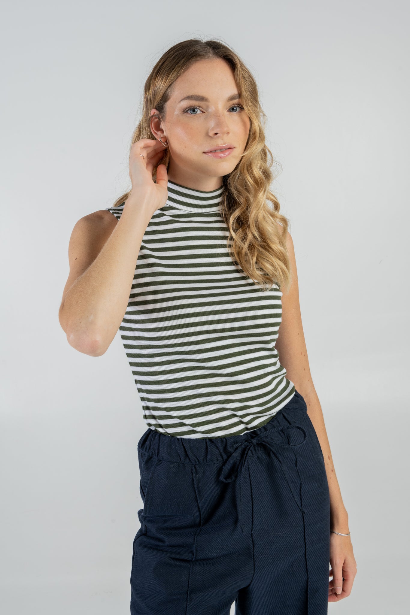 Gestreiftes Top Stehkragen aus Tencel™ Lyocell by Lenzing Mix